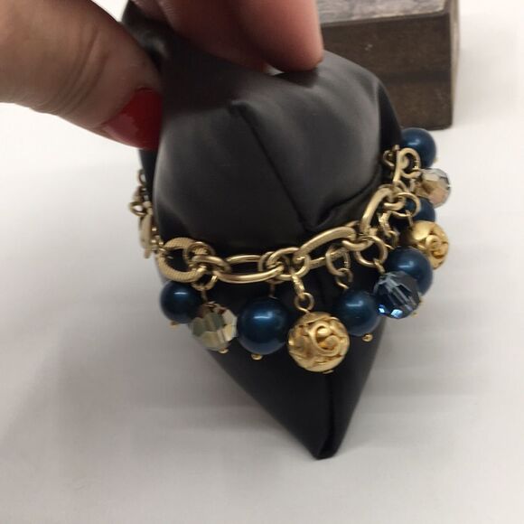 Brighton Bracelet Contempo Chic Gold & Navy Blue Faux Pearls Crystals - Picture 6 of 16